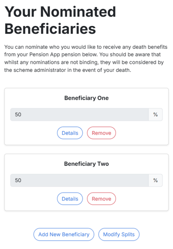 A screenshot showing the new beneficiaries interface, in the default view.
